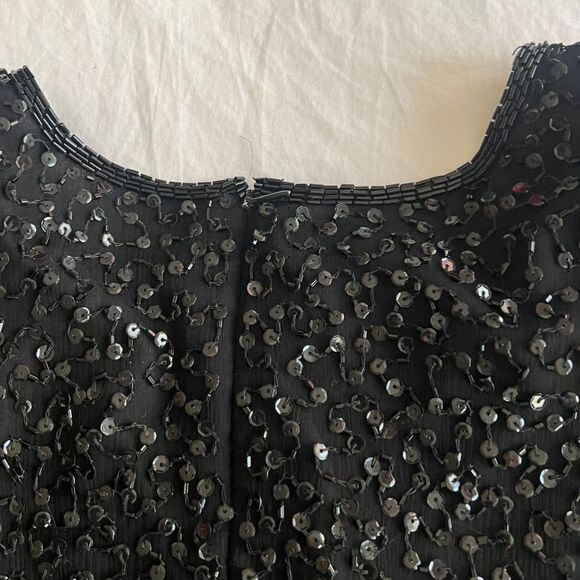 VTG Sz L Lawrence Kazar Silk Sequined New Years 2000 top shoulder pads y2k - Picture 6 of 16